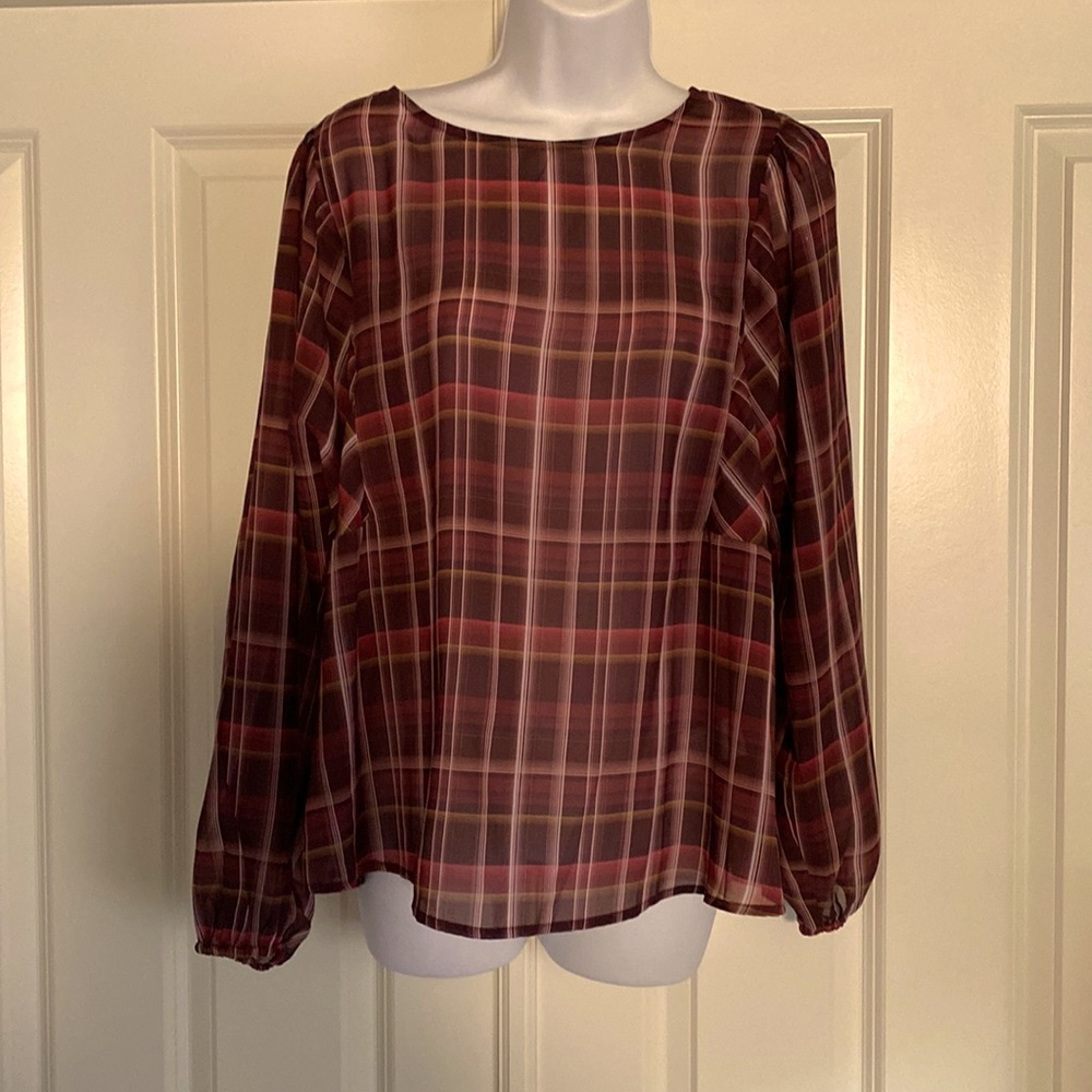 Dolan Anthropologie Plaid balloon sleeve top.